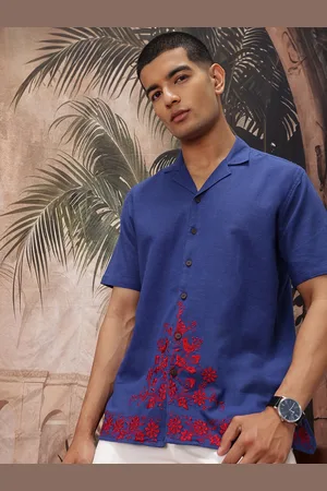 Sangria Floral Embroidered Pure Cotton Shirt