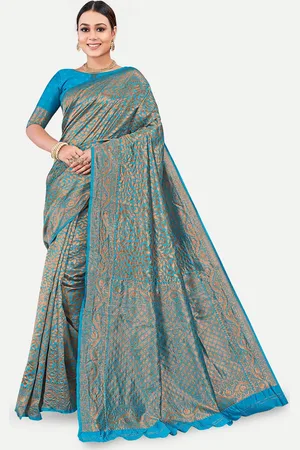 TAVAS Ethnic Motifs Woven Design Zari Pure Georgette Banarasi Saree