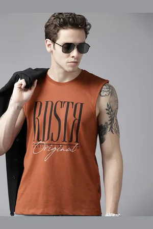 Roadster Men Rust Brown & Black Typography Printed Pure Cotton T-shirt