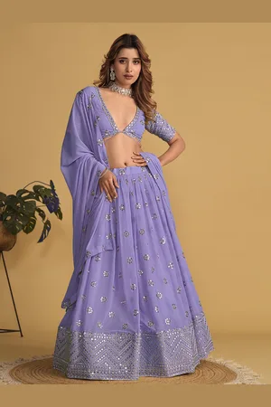 Ethnic Yard Embroidered Georgette Semi-Stitched Lehenga & Unstitched Blouse & Dupatta