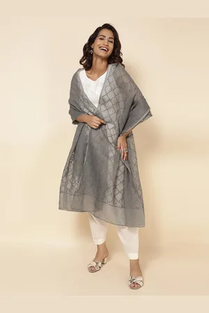 Fabindia Geometric Embroidered Cotton Silk Dupatta