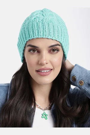 Magic Needles Unisex Turquoise Blue Self Design Beanie