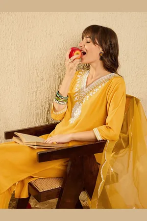 Indo Era Women Embroidered Regular Thread Work Kurta with Trousers & With Dupatta