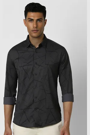 V Dot Men Spread Collar Abstract Printed Slim Fit Casual Shirt