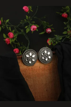 Anouk Crystals Studded Floral Studs Earrings