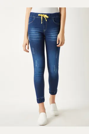 Miss Chase Women Navy Blue Regular Fit Solid Denim Joggers