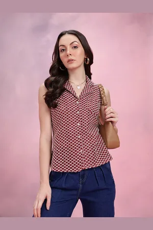 DressBerry Geometric Self-Design Cuban Collar Crochet Semi-Sheer Casual Shirt