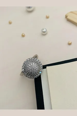 ABDESIGNS Silver-Plated American Diamond-Studded Adjustable Finger Ring