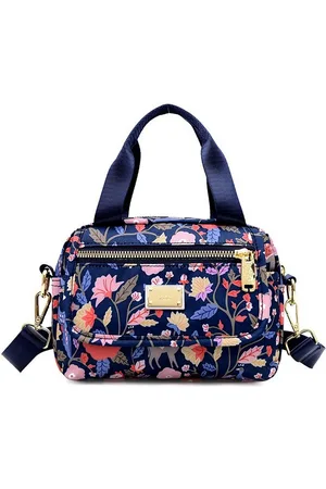Diva Dale Women Navy Blue & Pink Floral Printed Structured Synthetic Handbag