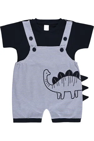 Wish Karo Infant Boys Striped Cotton Dungarees With T-Shirt