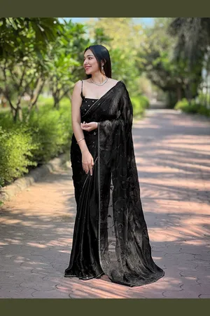 Ishin Embellished Sequinned Satin Saree With Blouse Piece