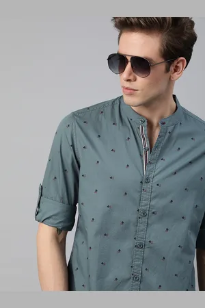 Roadster The Lifestyle Co Men Grey & Black Regular Fit Printed Casual Sustainable Shirt