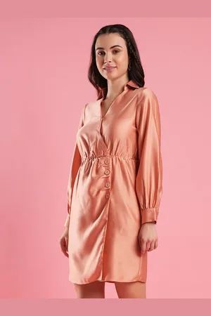 Globus Shirt Collar Cuffed Sleeves Hong Button Detailing Satin Wrap Dress