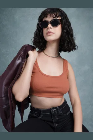 Roadster The Life Co. Ribbed Pure Cotton Crop Cami Top