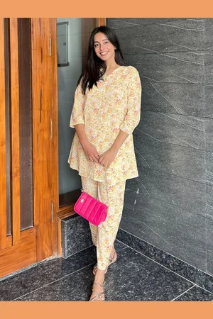 Janasya Women Pure Cotton Floral A-Line Co-ord Set