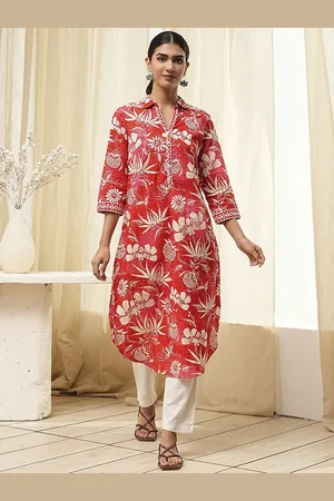 Biba Women Floral Printed Flared Sleeves Thread Work Kurta