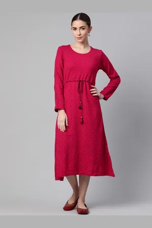 Rangriti Women Red & Black Ethnic A-Line Winter Dress