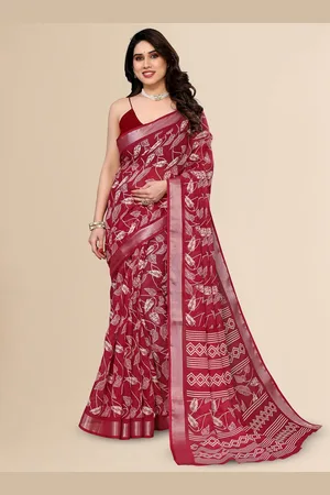 Moda Rapido Floral Zari Linen Blend Saree