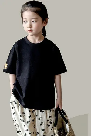 LULU & SKY Girls V-Neck Raw Edge T-shirt