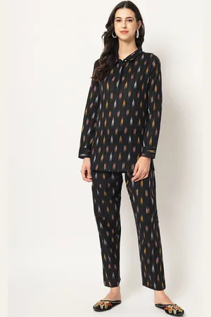 Kalini Geometric Printed Shirt Collar Long Sleeves Pure Cotton Top With Trousers