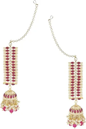 I Jewels Gold-Plated Dome Shaped Kundan Studded Pearl Jhumkas Earrings