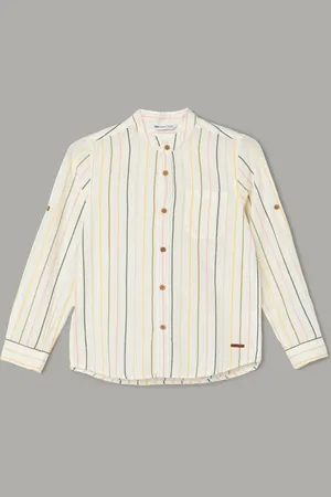 Lifestyle Boys Band Collar Vertical Striped Cotton Casual Shirt