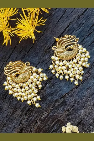 GRIIHAM Gold Plated American Diamond Studded Contemporary Drop Earrings
