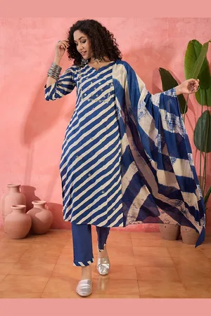 Sangria Printed Pure Cotton Straight Kurta With Trousers & Dupatta Sets