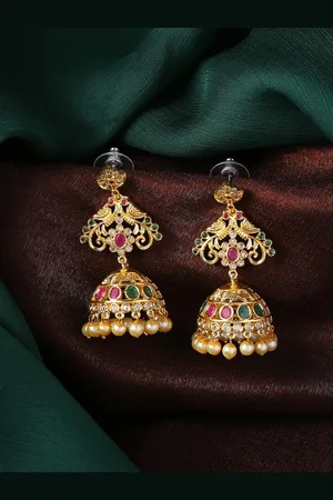 ESTELE Gold-Plated Peacock Shaped Jhumkas Earrings