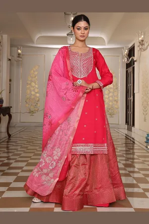 Kalini Floral Embroidered Sequinned Work Art Silk Semi-Stitched Dress Material