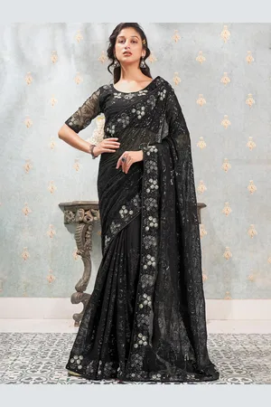 Kalista Black & Grey Embellished Sequinned Pure Georgette Saree