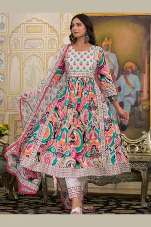 AUTUMN LANE Women Printed Regular Pure Cotton Kurta with Trousers & With Dupatta