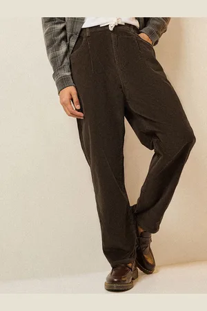 The Bear House Men Striped Loose Fit Corduroy Pleated Chinos Trousers