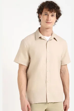 Calvin Klein Men Spread Collar Solid Cotton Casual Shirt