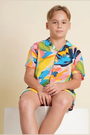 JACK & JONES Boys Cuban Collar Abstract Printed Casual Shirt