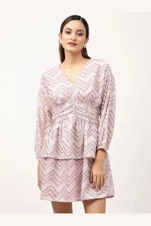 CENTRESTAGE Pink Self Design Mini Dress