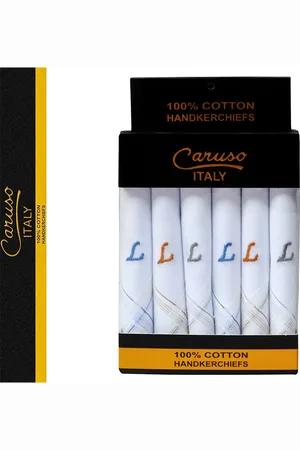 CARUSO Pack of 6 White Embroidered Handkerchief