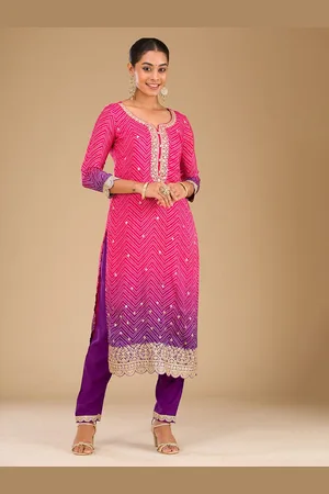 Koskii Geometric Printed Beads and Stones Straight Kurta With Trousers & Dupatta