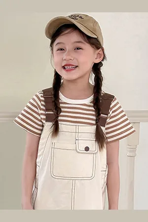 LULU & SKY Girls Striped High Neck Pockets T-shirt