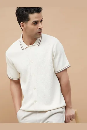 Lifestyle Men Striped Polo Collar Cut Outs T-shirt