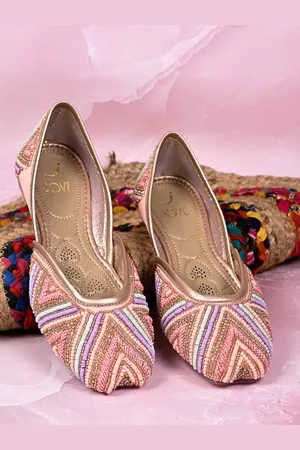 Jove Women Square Toe Ethnic Embellished Fabric Mojaris