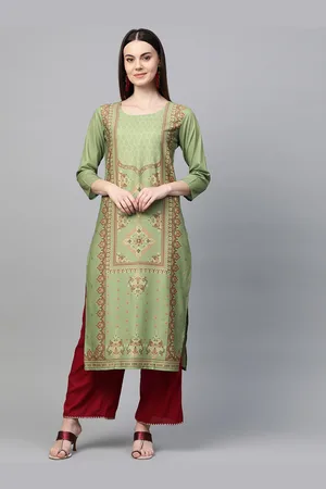 Ahika Women Green & Beige Printed Straight Kurta