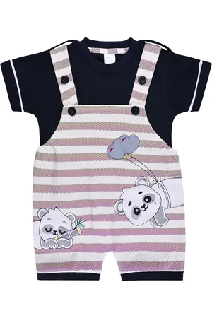 Wish Karo Boys Striped Cotton Dungaree With T-Shirt