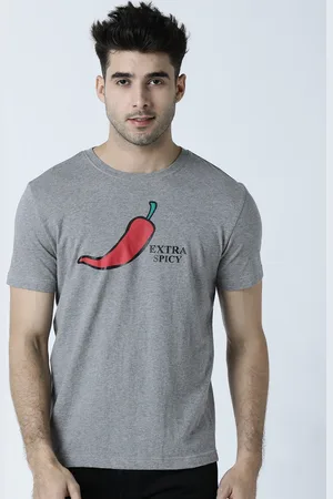 Huetrap Men Grey & Red Printed Round Neck T-shirt