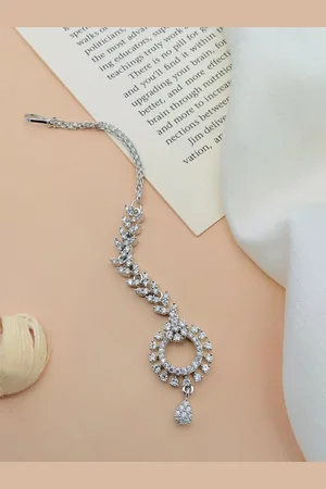 ABDESIGNS Silver Plated Artificial Stones and Beads Studded Maang Tikka
