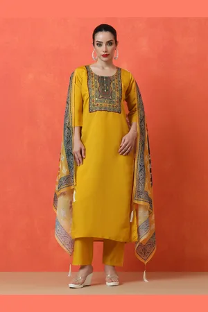 Jaipur Ethnic Motifs Printed Miror Work Straight Kurta With Trousers And Dupatta