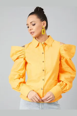 ATHENA Women Yellow Solid Shirt Style Top