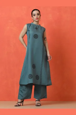 Jaipur Floral Printed Round Neck A-Line Kurta With Palazzos