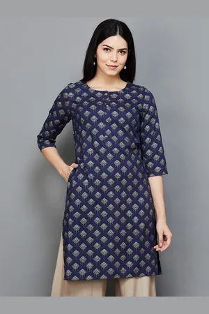 Lifestyle Women Geometric Printed Round Neck Straight Kurta