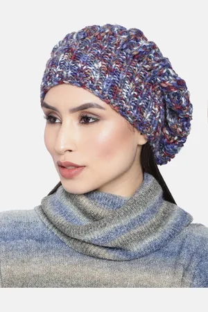 Magic Needles Women Blue Woollen Handknitted Beanie